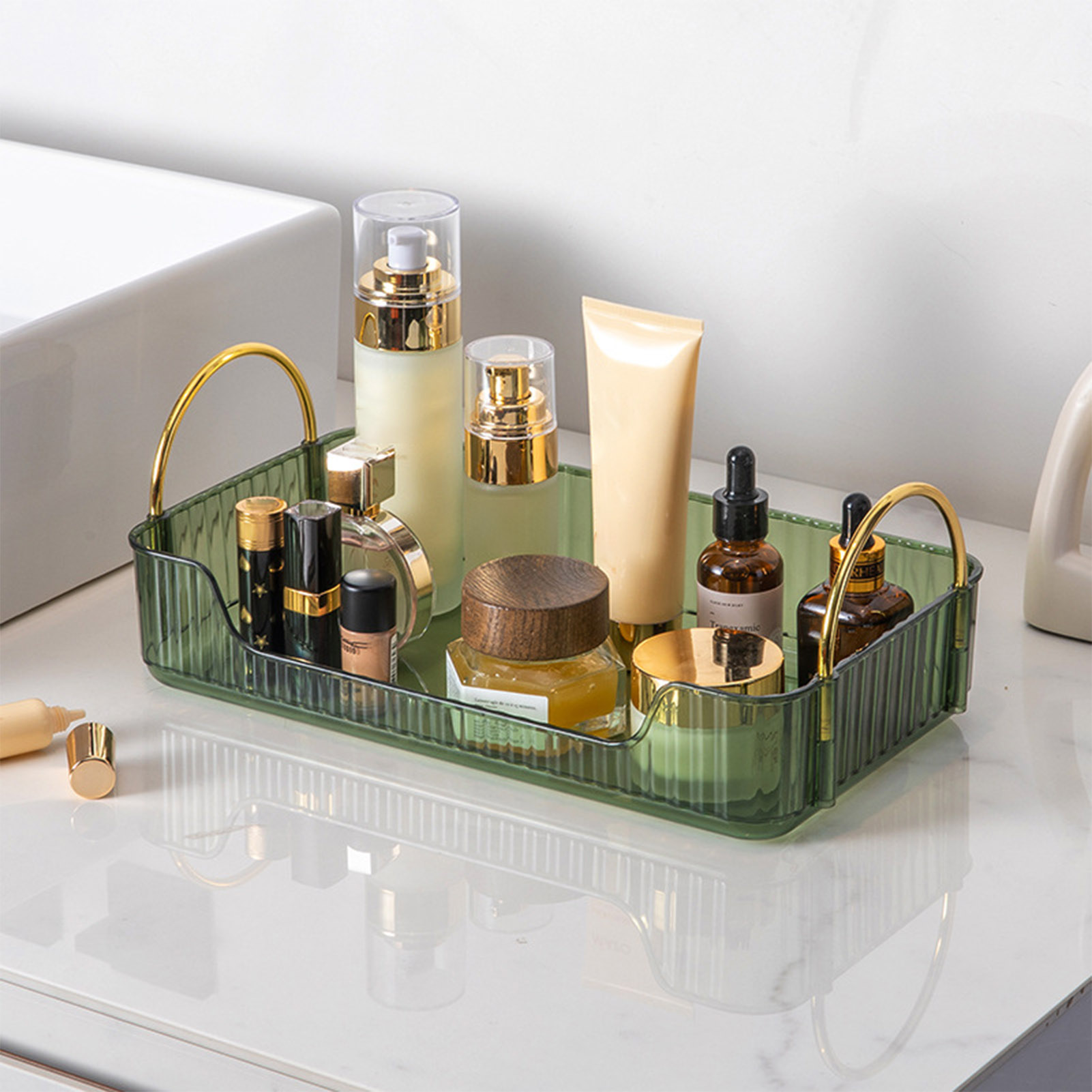 Token Tray Organizer - バスルームオーガナイザーラックライト高級アクリル収納ホルダー、ジュエリー、化粧品、スキンケア、ヘアアクセサリー、家庭用収納ボックス