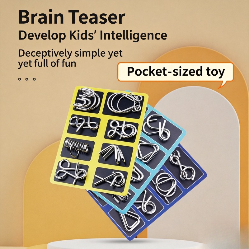 Board Game Education - 8ピースメタルパズルセット クラシックな頭の体操 インターロッキング解錠ゲーム ストレス解消 知育玩具 大人