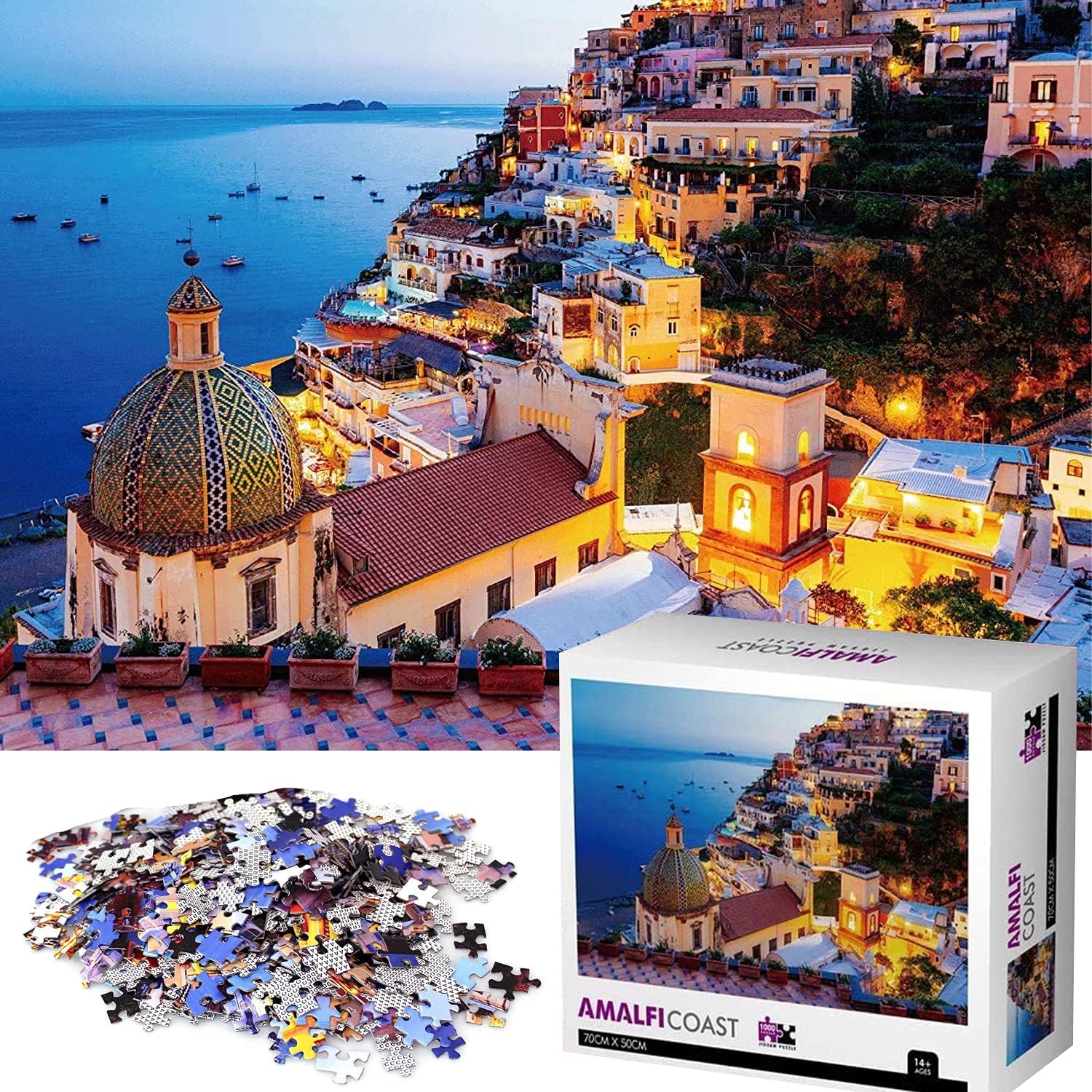 Jigsaw Puzzle Adult - 海、イタリア、アマルフィ海岸の美しい景色、10代と大人のためのジグソーパズル、1000ピースのゲーム