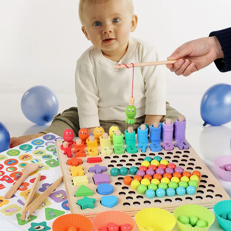 Board Game Education - 子供向け教育玩具 モンテッソーリ木製パズルボード 数学ゲームおもちゃ 手と脳のトレーニング クリップビーズ 幼児向け
