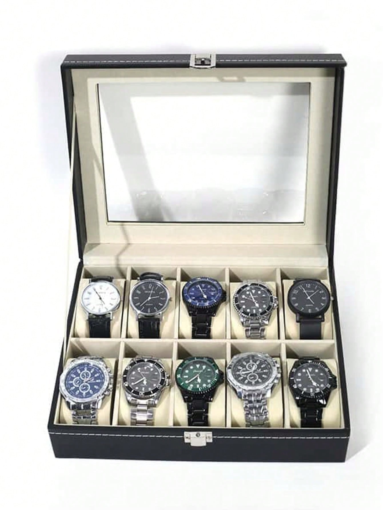 Token Tray Organizer - ロック付きレザー時計ボックス、大容量時計ディスプレイケース、男性女性用高級ジュエリー収納オーガナイザー、ホームバニティドレッサー
