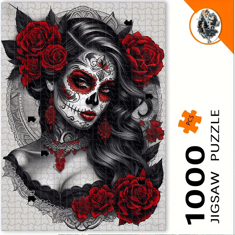 Jigsaw Puzzle Adult - 500/1000ピース ゴシックメキシカンシュガースカル＆ラ・カラベラ・カトリーナパズル - 大人向け大型カラベラアートジグソー、難しい中級レベル