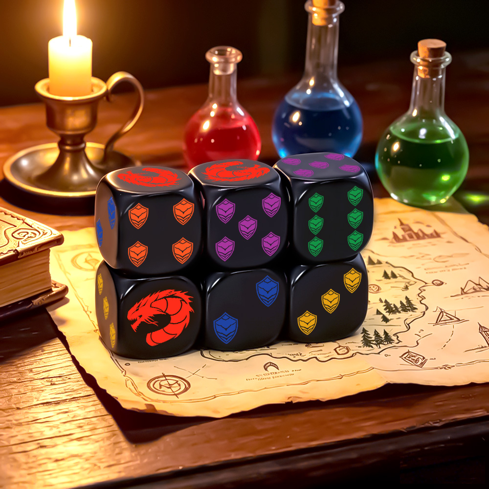Board Game Night - 6個入りドラゴンシールドクレスト多面体D6ダイスセットコレクターグレードRPGダイス、テーブルトップボードゲーム、ロールプレイング、ファミリーゲームナイト用