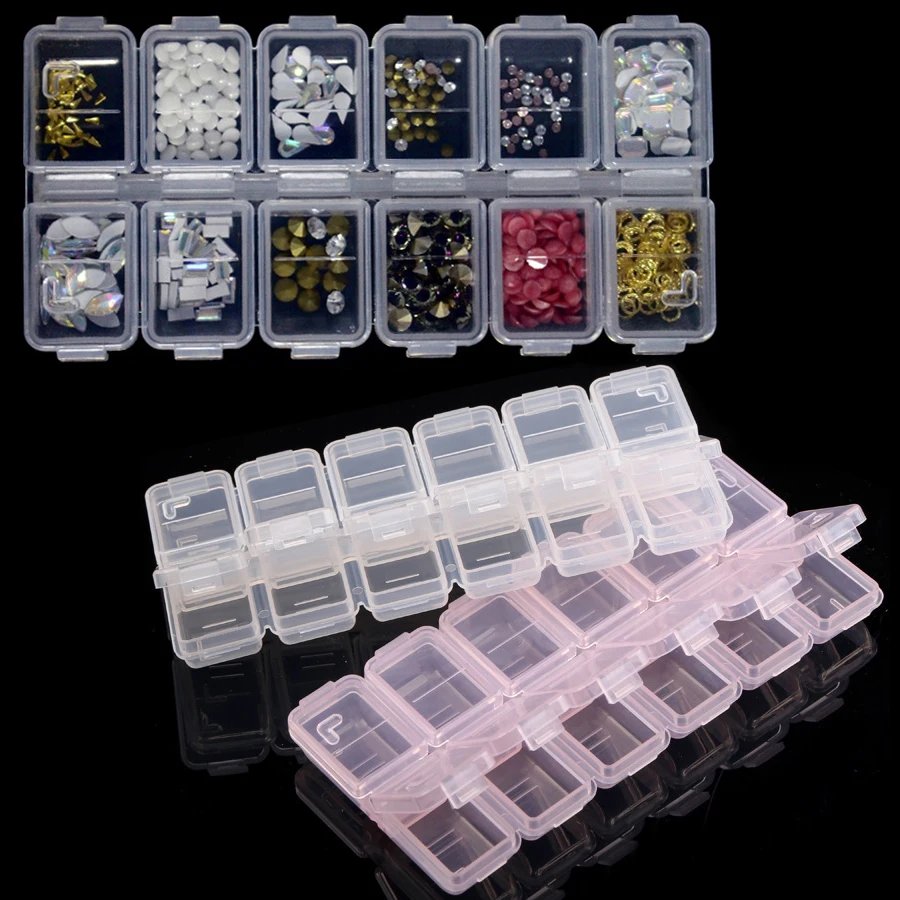 Token Tray Organizer - 12コンパートメントプラスチックラインストーンオーガナイザーコンテナケース、ネイルアートツールジュエリー収納ボックス、ビーズパーツコンテナ