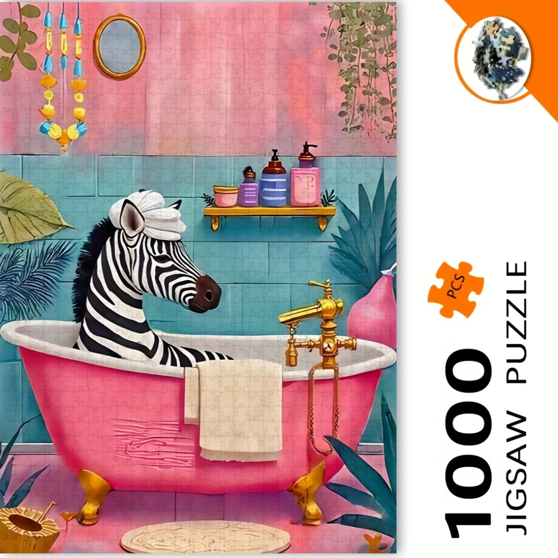 Jigsaw Puzzle Adult - 1000ピース ゼブラの泡風呂ジグソーパズル 大人向け - 鮮やかな色、詳細なアートワーク、持ち運び可能な長方形デザイン、DIYホーム