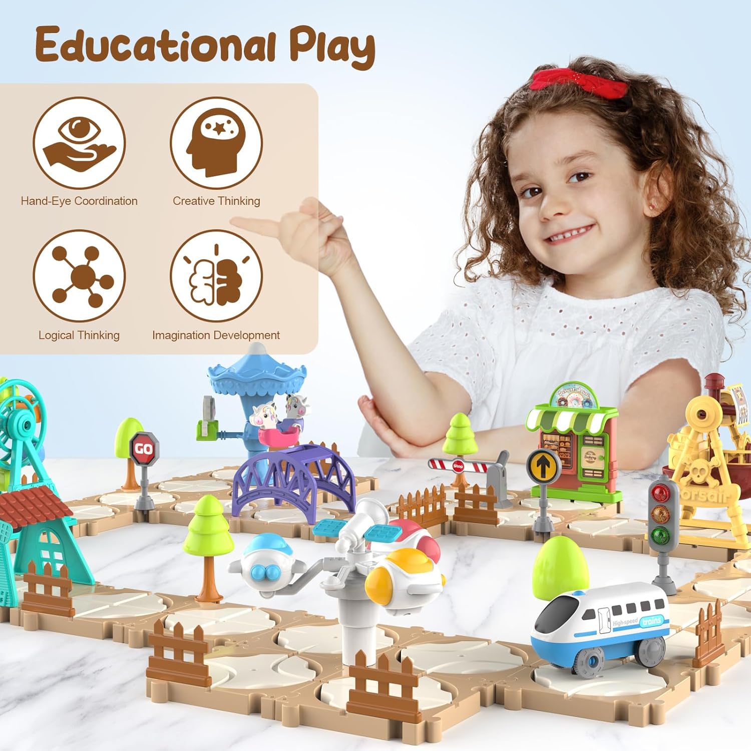 DIY パズルトラックカーセット組み立てシーンレールトレイン - Board Game Education のレビューと価格