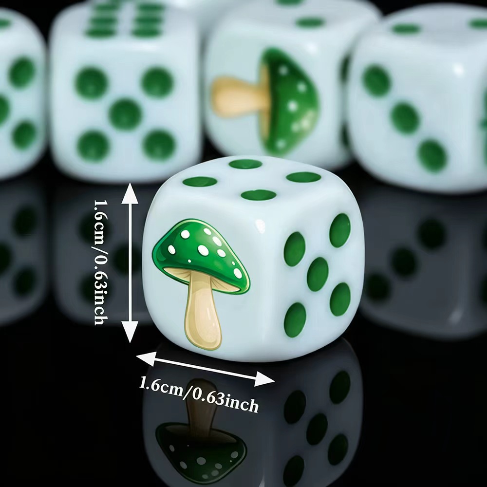 6個入りのかわいい緑のキノコ型D6ダイスセット、ボードゲーム - Board Game Night のレビューと価格