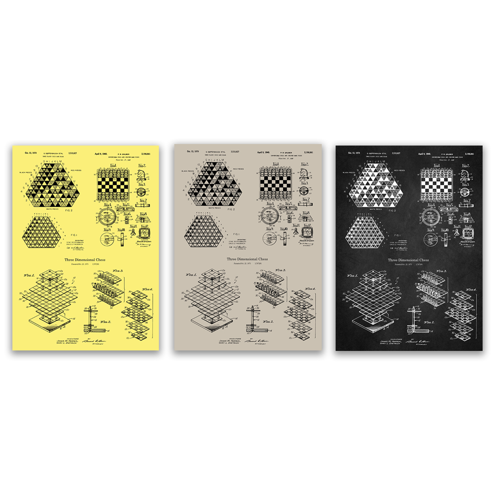 3人用チェス、チェス盤の図面ポスター、米国特許図、チェッカー - Board Game For 3 Players のレビューと価格
