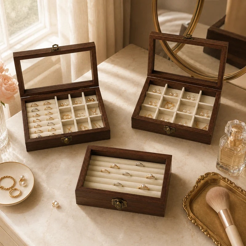 寝室用デスクトップウォールナット柄ベルベットジュエリーオーガ - Token Tray Organizer のレビューと価格